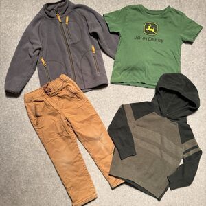Hanna Andersson Fleece Full Zip Sweater Boys 4T Bundle Lined Pants John Deere